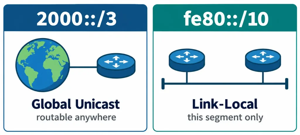 Lesson 1.8.1 — Ipv6 Addressing &Amp; Transition Mechanisms 3 Diagram Comparing Globally Routable And Link-Local Ipv6 Address Scope