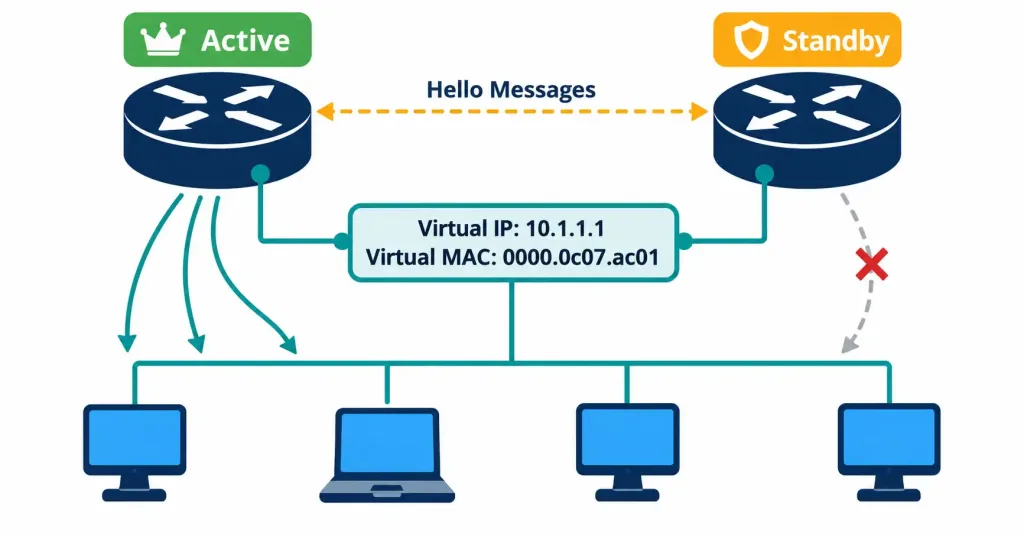 Describe The Purpose Of First-Hop Redundancy Protocols (Hsrp) 3 Diagram Showing An Hsrp Active Router Forwarding Traffic And A Standby Router Monitoring It Via Hello Messages