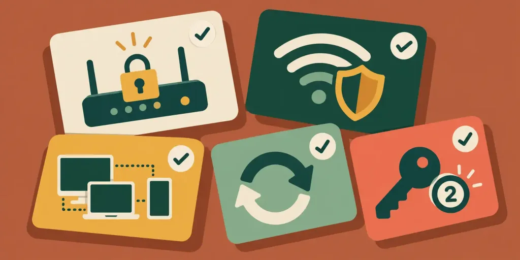 How To Keep My Network Safe: A Complete Guide For Home And Small Business 2 Illustrated Checklist Of Five Home Network Security Steps: Router Lock, Wi-Fi Shield, Device Segmentation, Updates, And Two-Factor Authentication