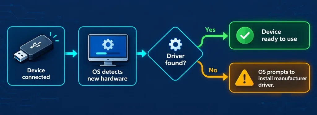 Lesson 2.4: Installing And Configuring Peripheral Devices 5 Flowchart Of The Plug And Play Process From Device Connection To Driver Detection