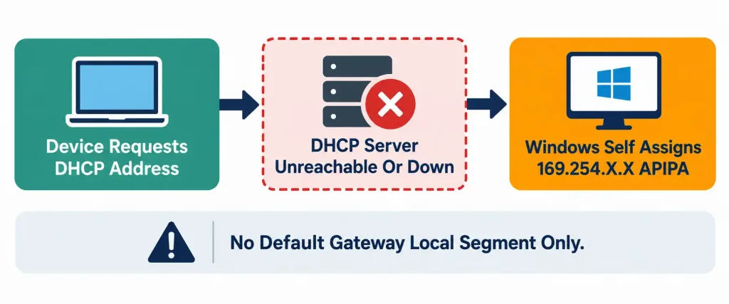 Verifying Ip Parameters For A Client Os: Windows, Linux, And Macos 7 Diagram Showing How Windows Assigns A 169.254 Apipa Address To Itself When A Dhcp Request Fails