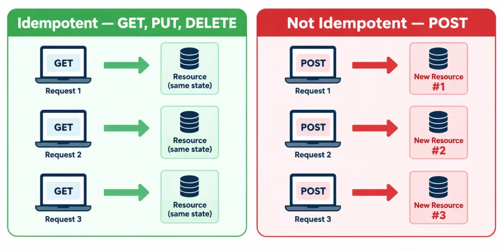 Describe Characteristics Of Rest-Based Apis 5 Comparison Diagram Showing Idempotent Methods Converging On The Same Result Versus Post Creating Duplicate Resources When Repeated