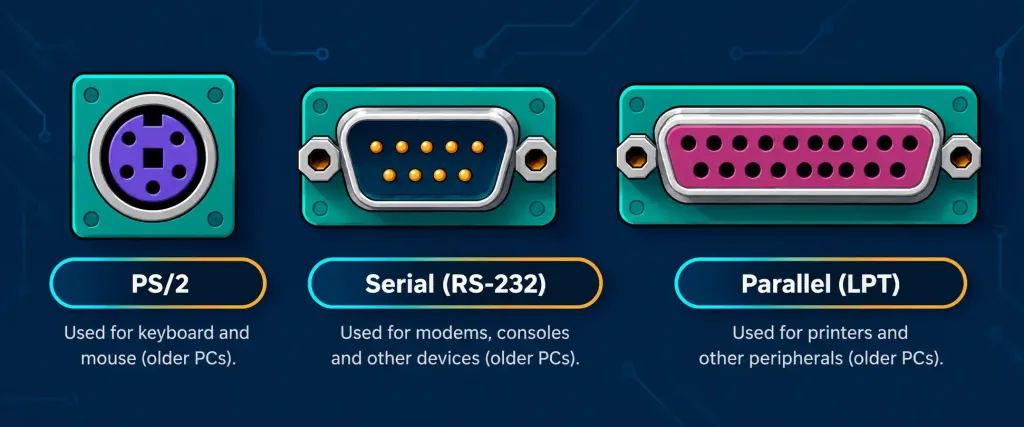 Lesson 2.5.1: Networking And Peripheral Connectors 4 Comparison Of Ps/2, Serial, And Parallel Legacy Connector Types