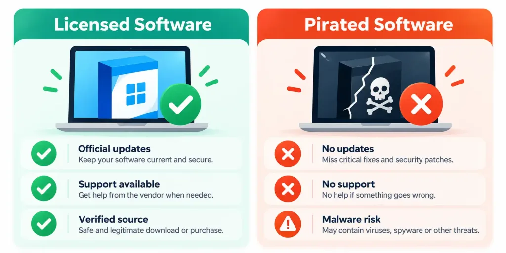 Lesson 3.3: The Purpose And Proper Use Of Software 5 Comparison Of The Benefits Of Licensed Software Against The Risks Of Pirated Software