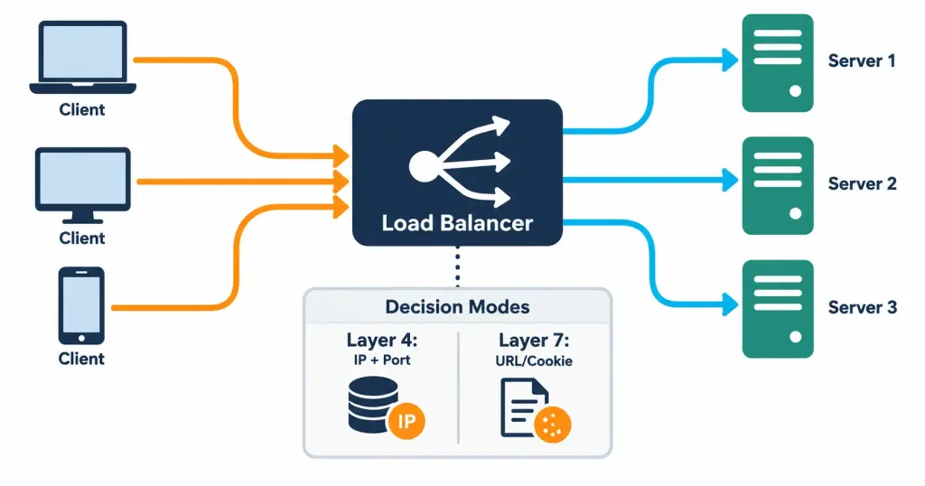 Lesson 1.2.3 — Traffic Management Appliances 2 Diagram Of A Load Balancer Distributing Traffic Across Servers Using Layer 4 Versus Layer 7 Decisions