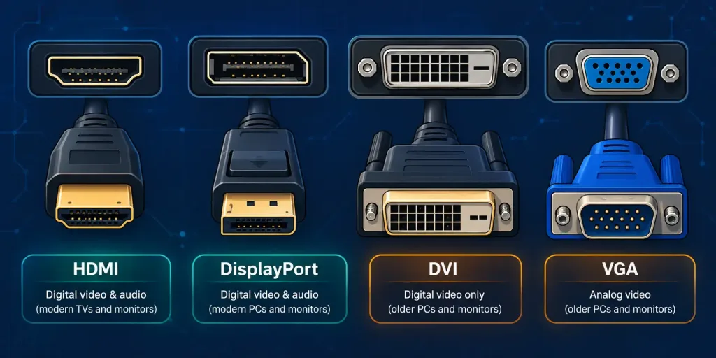 Lesson 2.5.2: Display Ports And Video Technology 2 Comparison Of Hdmi, Displayport, Dvi, And Vga Video Connectors