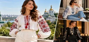 Modern Ethno-Chic: Incorporating The Authentic Vyshyvanka Into A Stylish Ukrainian Look 2 Women Wearing Traditional Ukrainian Embroidered Vyshyvanka Shirts Styled For Casual And Elegant Modern Outfits