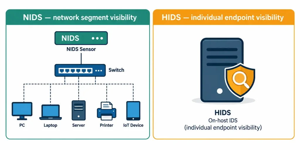 Lesson 1.2.2 — Security Appliances 3 Diagram Comparing Network-Based Ids Deployment To Host-Based Ids Deployment