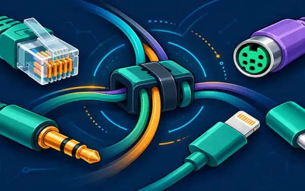 Illustration Of Rj45, Ps/2, Audio Jack, And Mobile Connectors Arranged Together