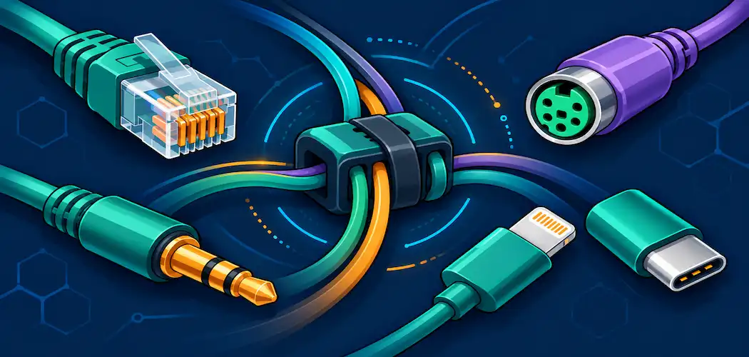 Lesson 2.5.1: Networking And Peripheral Connectors 1 Illustration Of Rj45, Ps/2, Audio Jack, And Mobile Connectors Arranged Together