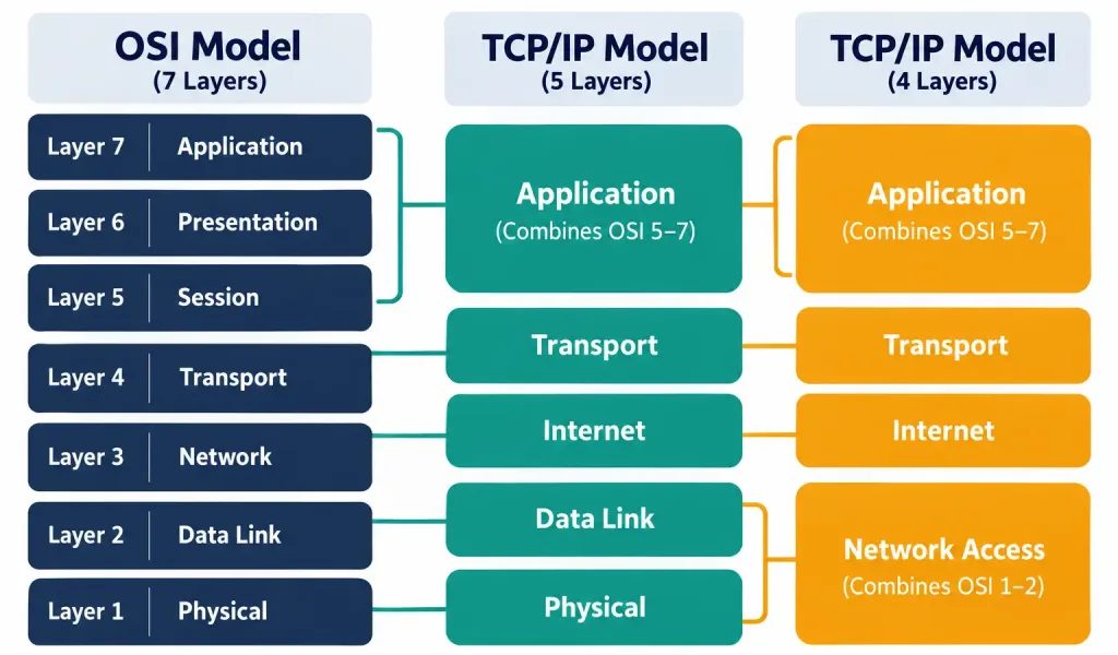 Lesson 1.1 - Osi &Amp; Tcp/Ip Models 3 Diagram Comparing The Osi Model To The Four-Layer And Five-Layer Tcp/Ip Models