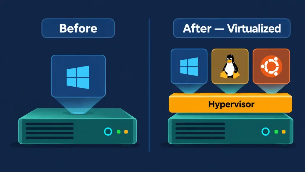 Lesson 2.6: Virtualization And Cloud Technologies 2 Diagram Comparing One Os Running On Physical Hardware To Multiple Virtual Machines Sharing The Same Hardware Through A Hypervisor