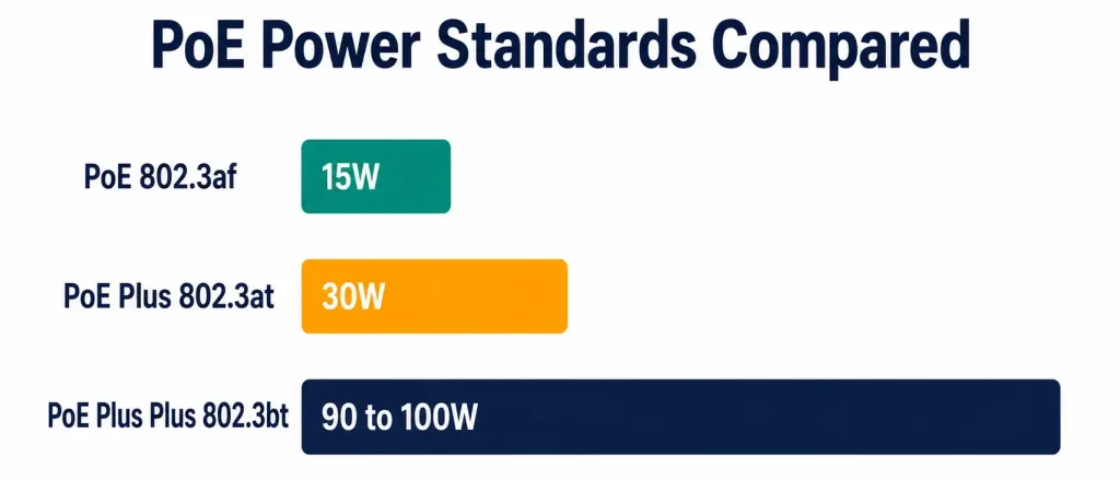 Network Components: Routers, Switches, Security Appliances, And More 5 Bar Chart Comparing The Three Poe Power Standards And Their Wattage
