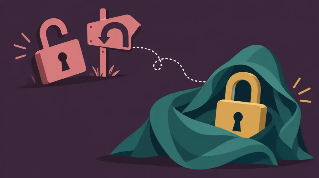P Bay Proxy Sites: The Cybersecurity Risks Nobody Talks About 3 Illustration Contrasting An Open Padlock And Rerouted Sign Representing A Proxy With A Closed, Cloaked Padlock Representing A Vpn