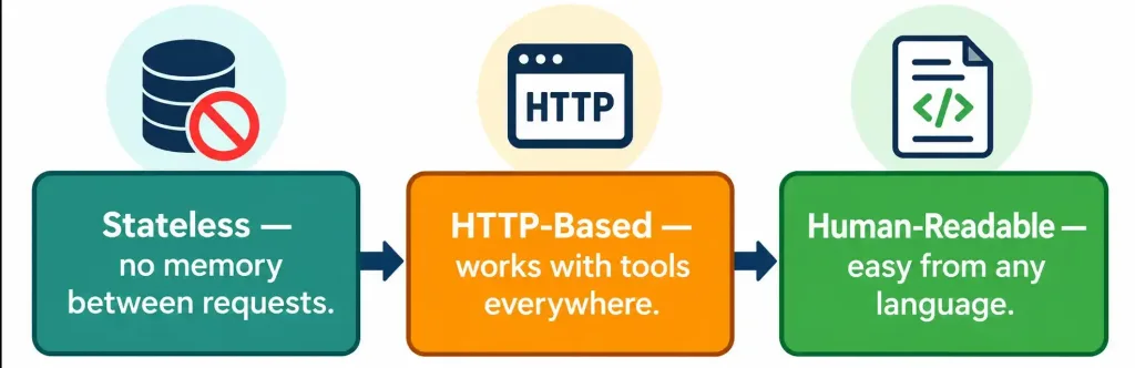 Describe Characteristics Of Rest-Based Apis 2 Diagram Showing Rest'S Three Defining Characteristics: Stateless, Http-Based, And Human-Readable