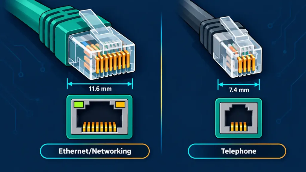 Lesson 2.5.1: Networking And Peripheral Connectors 3 Side-By-Side Comparison Of A Wider Rj45 Network Connector And A Narrower Rj11 Phone Connector