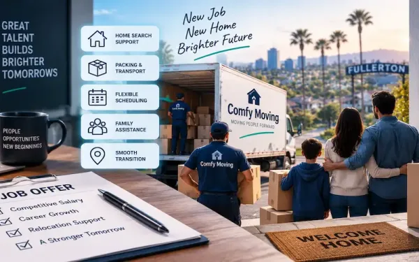 Employee Relocation With Job Offer, Moving Truck, Family, And Professional Relocation Support