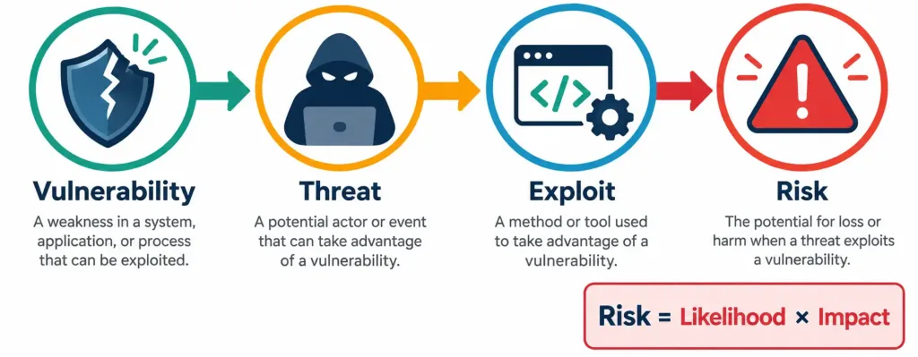 Lesson 4.1.1 — Cia Triad, Risk Terminology &Amp; Encryption 3 Diagram Showing How A Vulnerability, A Threat, And An Exploit Combine To Produce Risk