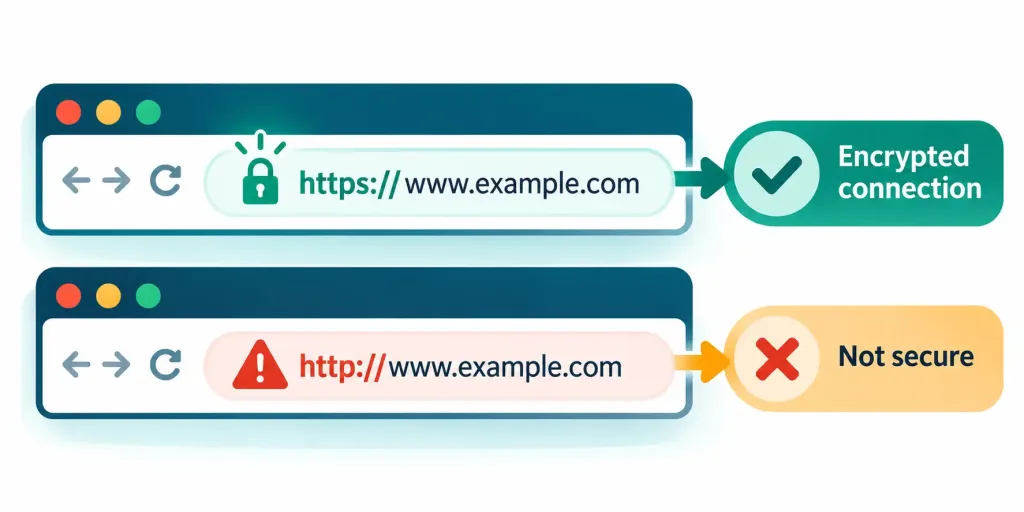 Lesson 3.4: Configuring And Using Web Browser Features 5 Comparison Of A Secure Https Address Bar With A Padlock Against An Unsecured Address Bar With A Warning Icon
