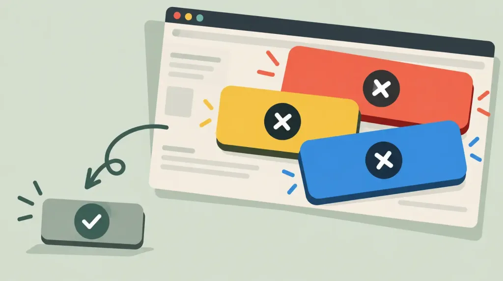 P Bay Proxy Sites: The Cybersecurity Risks Nobody Talks About 2 Annotated Illustration Of A Cluttered Download Page Showing Large Fake Buttons Crossed Out And The Real, Small Download Link Circled