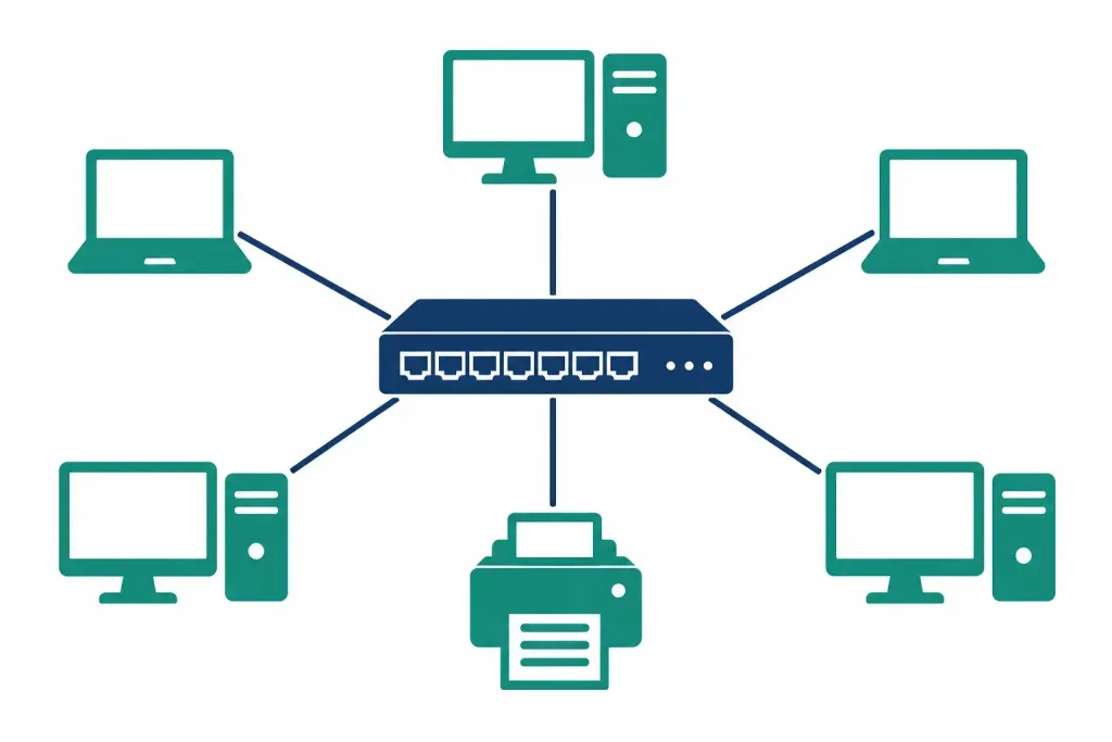 Lesson 1.6.1 — Traditional Network Topologies 2 Diagram Of A Star Topology With Devices Connected To One Central Switch