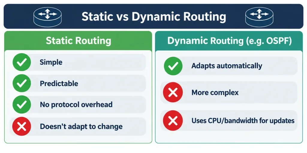 Configure And Verify Ipv4 And Ipv6 Static Routing 5 Comparison Chart Of Static Routing Versus Dynamic Routing Advantages And Disadvantages