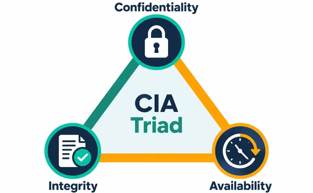 Lesson 4.1.1 — Cia Triad, Risk Terminology &Amp; Encryption 2 Triangle Diagram Showing Confidentiality, Integrity, And Availability As The Three Core Properties Of The Cia Triad