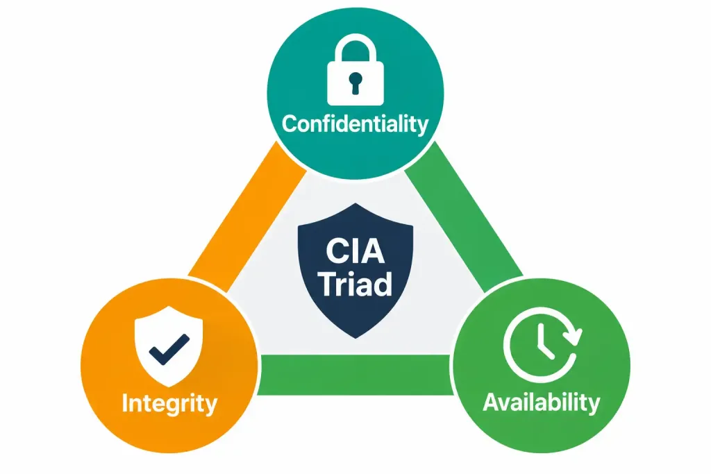 Define Key Security Concepts 4 Triangle Diagram Showing Confidentiality, Integrity, And Availability As The Three Pillars Of The Cia Triad