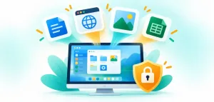 Lesson 3.3: The Purpose And Proper Use Of Software 9 Illustration Of Application Icons Floating Above A Computer Screen With A Security Shield Representing Licensed Software