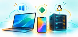 Lesson 3.2: The Purpose Of Operating Systems 9 Illustration Of A Laptop, Smartphone, And Server Representing Desktop, Mobile, And Server Operating Systems
