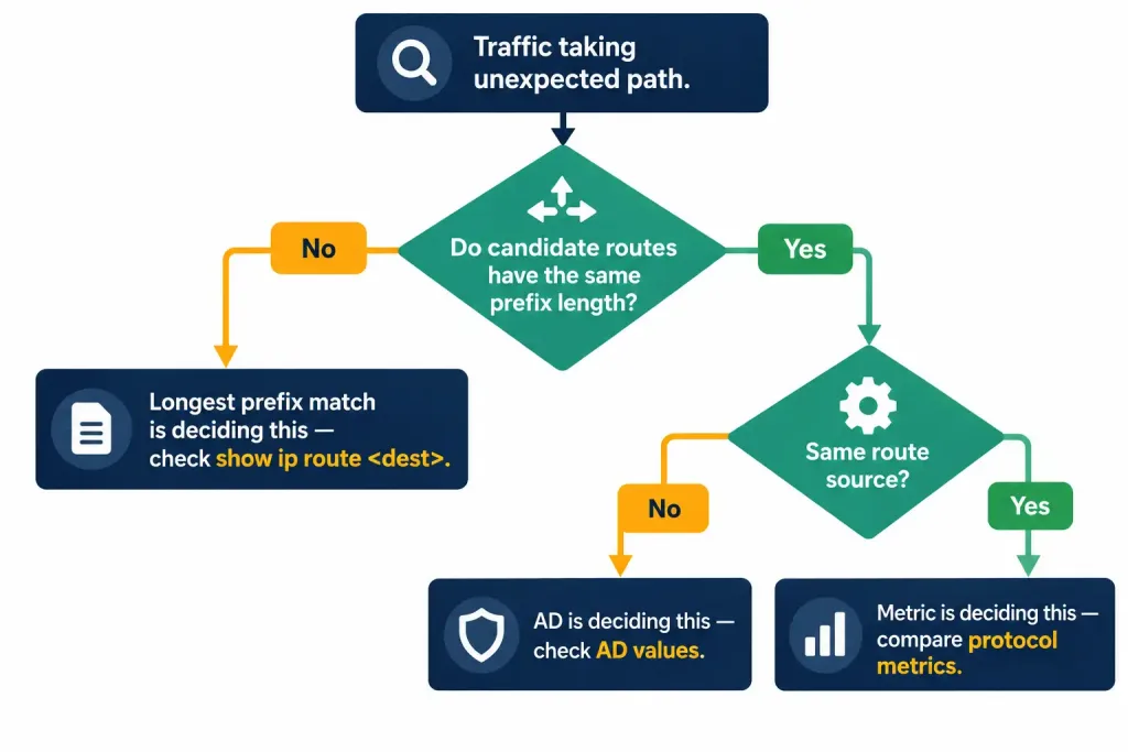 Determining How A Router Makes A Forwarding Decision By Default 6 Decision Tree For Diagnosing Why A Router Chose An Unexpected Route, Based On Prefix Length, Source, And Metric