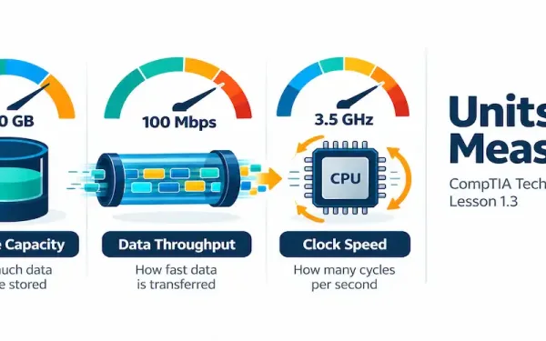 Illustration Of Three Gauges Representing Storage, Throughput, And Processing Speed Measurements