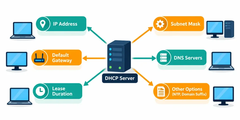 Explain The Role Of Dhcp And Dns Within The Network 3 Diagram Showing The Full Set Of Configuration Information A Dhcp Server Can Provide To A Client Beyond Just An Ip Address