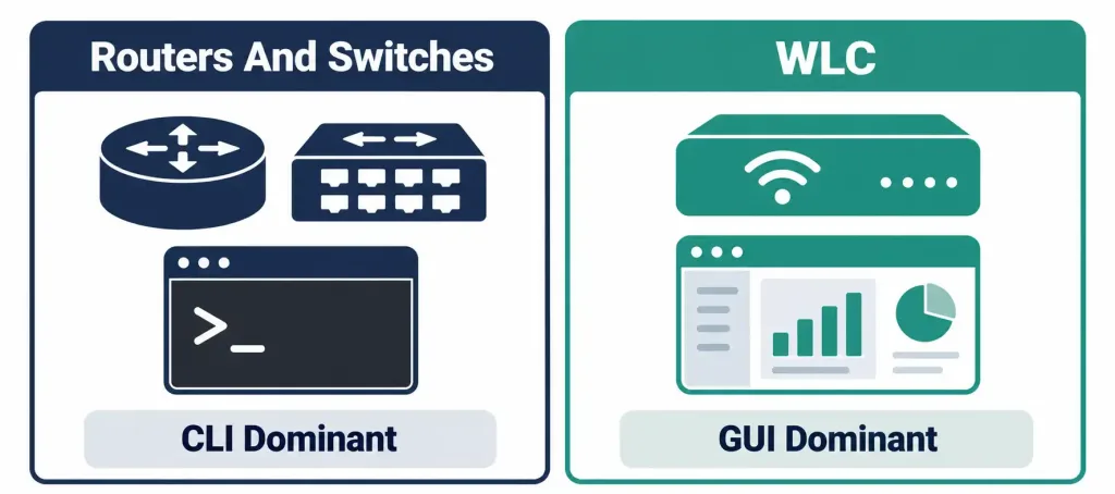 Configuring Wlan Components For Client Connectivity (Gui) 7 Comparison Showing Cli As The Dominant Configuration Method For Routers And Switches Versus Gui As The Dominant Method For Wlc Administration