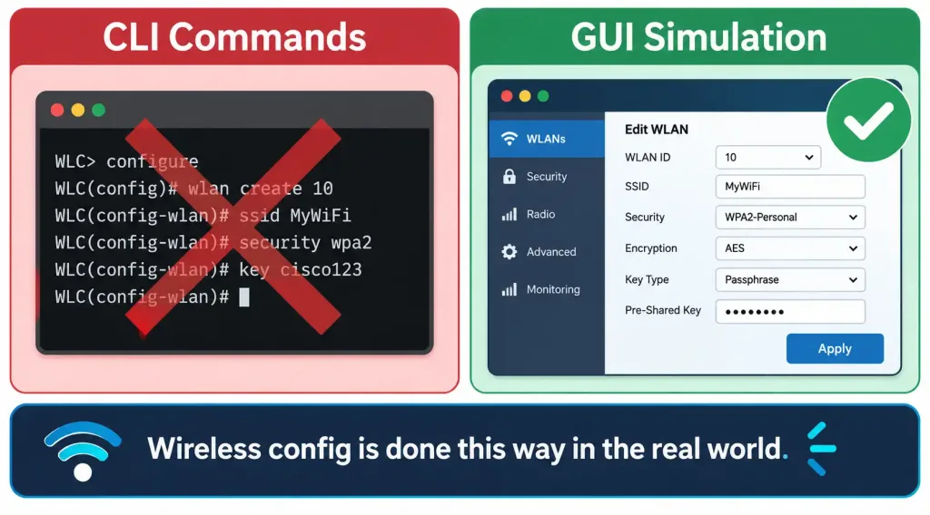 Configure Wlan Using Wpa2 Psk (Gui) 2 Diagram Showing This Objective Is Tested Via Gui Dashboard Simulation Rather Than Cli Commands