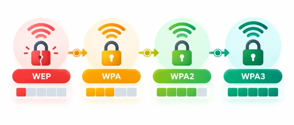 Lesson 2.9: Small Wireless Network Capabilities 4 Timeline Showing The Progression Of Wireless Security Protocols From Wep To Wpa3