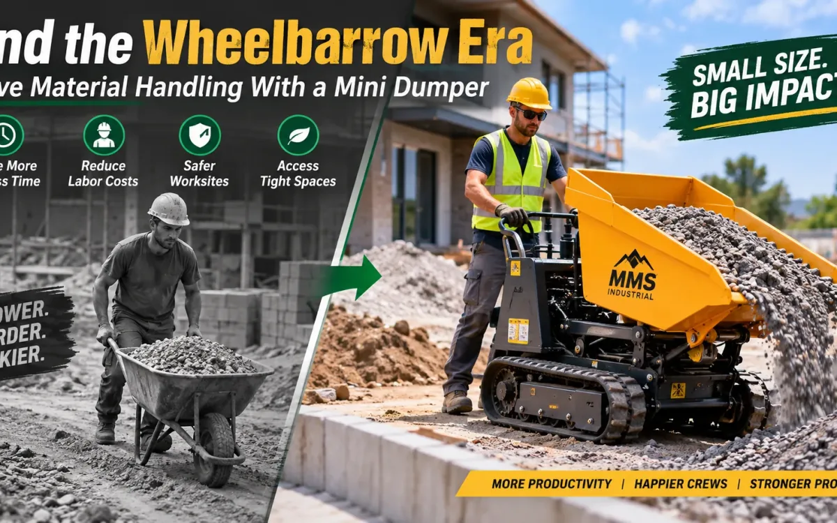 Mini Dumpers: A Practical Guide To Compact Material Handling 1 Mini Dumper Replacing A Wheelbarrow For Faster And Safer Construction Material Handling, Showing A Worker Transporting Gravel At A Compact Construction Site.
