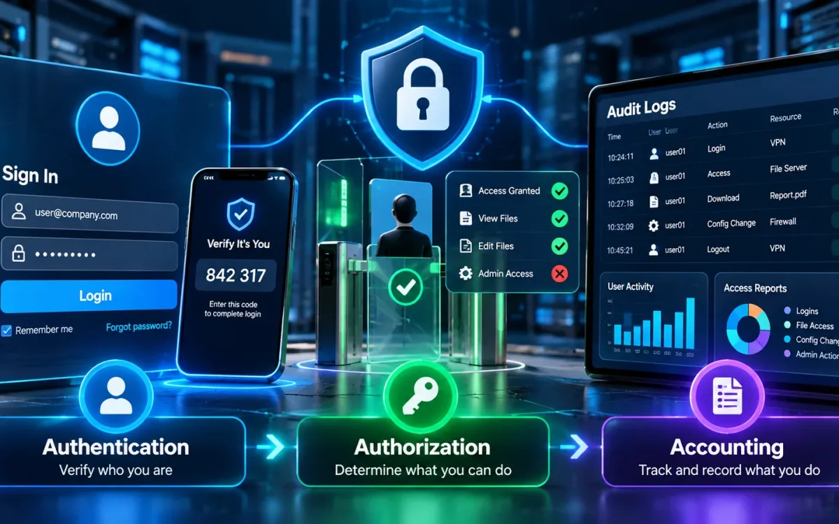 Authentication, Authorization, And Accounting (Aaa): How Identity Works In Security 1 Authentication Authorization And Accounting Aaa Diagram For Comptia Security+ Sy0-701 Caption: The Aaa Model Verifies Identity, Controls Access, And Records Activity.