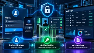 Authentication, Authorization, And Accounting (Aaa): How Identity Works In Security 7 Authentication Authorization And Accounting Aaa Diagram For Comptia Security+ Sy0-701 Caption: The Aaa Model Verifies Identity, Controls Access, And Records Activity.