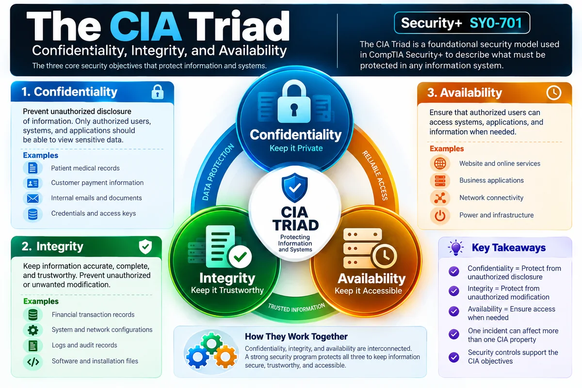 The Cia Triad: Confidentiality, Integrity, And Availability In Real-World Security 2 Cia Triad Diagram Showing Confidentiality Integrity And Availability For Comptia Security+ Sy0-701
