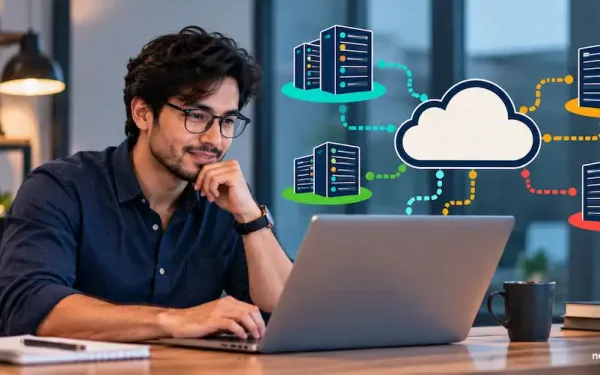Business Owner Reviewing Cloud Computing Benefits On A Laptop