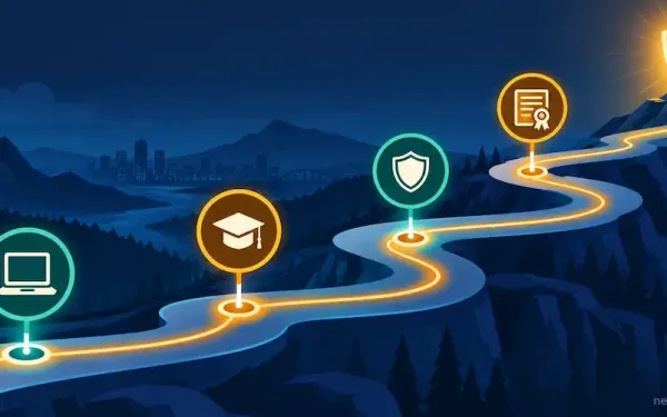 Flat Vector Illustration Of A Career Roadmap With Cybersecurity Milestones