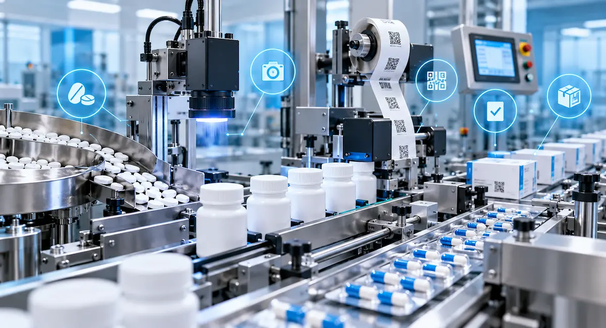 How Automation Is Transforming Pharmaceutical Packaging Technology 1 Automated Pharmaceutical Packaging Line With Tablet Counting, Bottle Filling, Inspection, And Labeling Machinery.