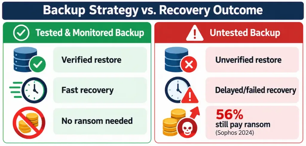 The Hidden Costs Of Data Loss: What It Actually Costs, And What Actually Prevents It 2 Comparison Of Outcomes Between Tested And Untested Backup Strategies During A Ransomware Incident