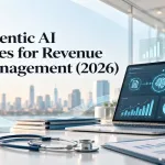Best 7 Agentic Ai Companies For Revenue Cycle Management (2026) 9 Laptop Showing An Ai Workflow Dashboard Beside A Stethoscope, With The Title Best 7 Agentic Ai Companies For Revenue Cycle Management 2026