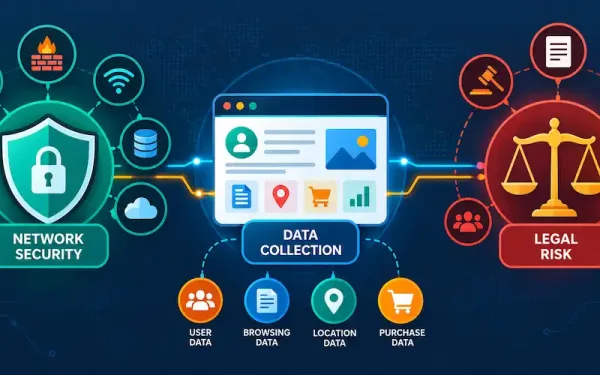 Vector Illustration Of Network Security, Legal, And Data Icons Connected In A Diagram