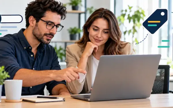 Business Owner And Web Developer Reviewing Seo Elements On A Website Wireframe
