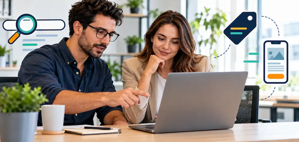 Ordering A Quality Website? Build Seo In From The Start, Not After Launch 1 Business Owner And Web Developer Reviewing Seo Elements On A Website Wireframe