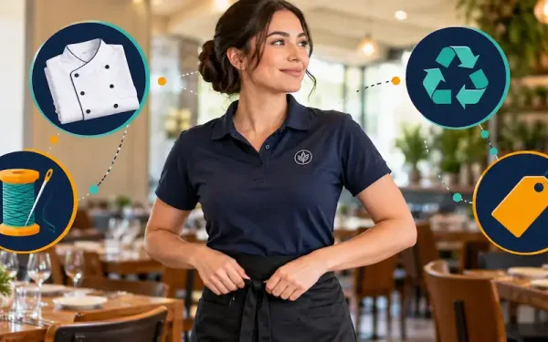 Restaurant Server In A Branded Uniform Standing In A Modern Dining Room