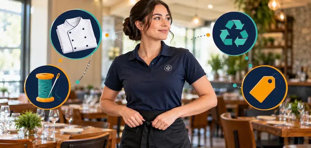How To Choose Custom-Branded Uniforms For Your Restaurant Staff 1 Restaurant Server In A Branded Uniform Standing In A Modern Dining Room